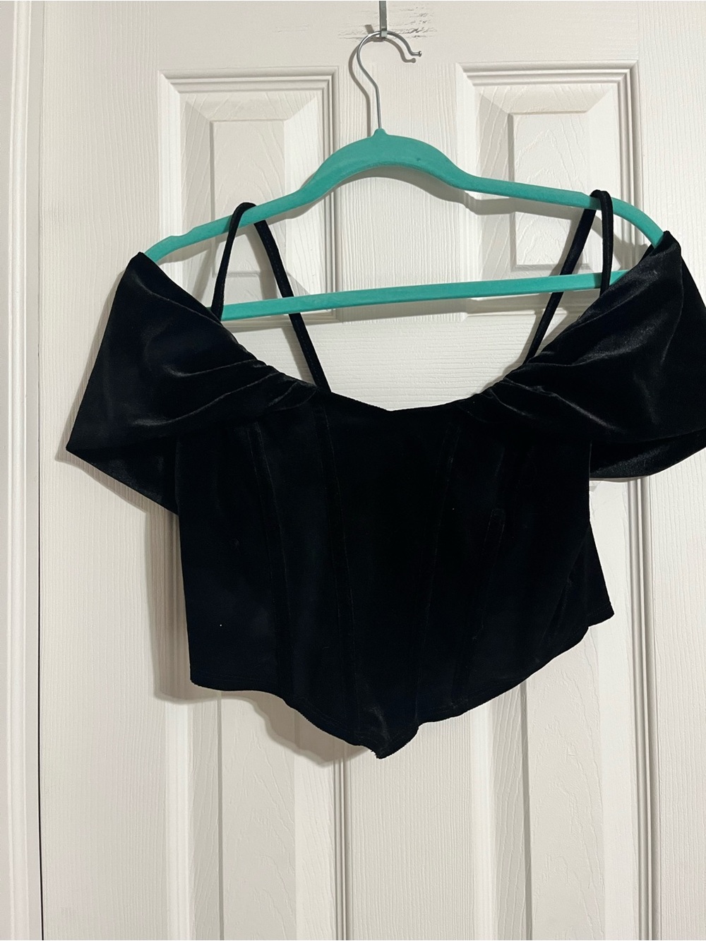 Black Velvet Off-Shoulder Crop Top